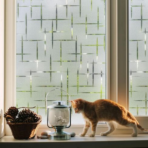 Frosted Glass Window Film Non-Adhesive, Frosting Window Privacy Film Heat Blocking for Glass Windows, Static Cling Decorative Window Cling for Home, Cross Pattern, 11.8 x 78.7 inches in Saudi Arabia