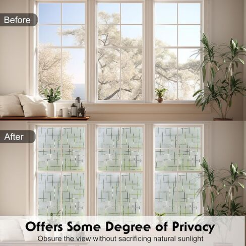 Frosted Glass Window Film Non-Adhesive, Frosting Window Privacy Film Heat Blocking for Glass Windows, Static Cling Decorative Window Cling for Home, Cross Pattern, 11.8 x 78.7 inches in Saudi Arabia