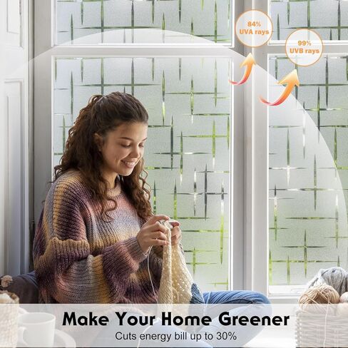 Frosted Glass Window Film Non-Adhesive, Frosting Window Privacy Film Heat Blocking for Glass Windows, Static Cling Decorative Window Cling for Home, Cross Pattern, 11.8 x 78.7 inches in Saudi Arabia