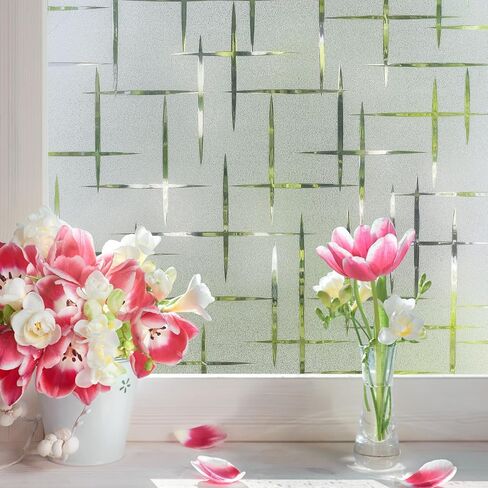Frosted Glass Window Film Non-Adhesive, Frosting Window Privacy Film Heat Blocking for Glass Windows, Static Cling Decorative Window Cling for Home, Cross Pattern, 11.8 x 78.7 inches in Saudi Arabia