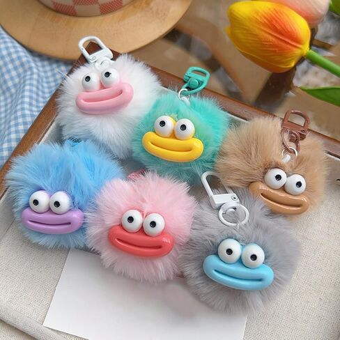 Cartoon Sausage Mouth Furry Balls Keychains for Women Men, Pendant Plush Balls Bag Charm Backpack Ornament Accessory in Saudi Arabia
