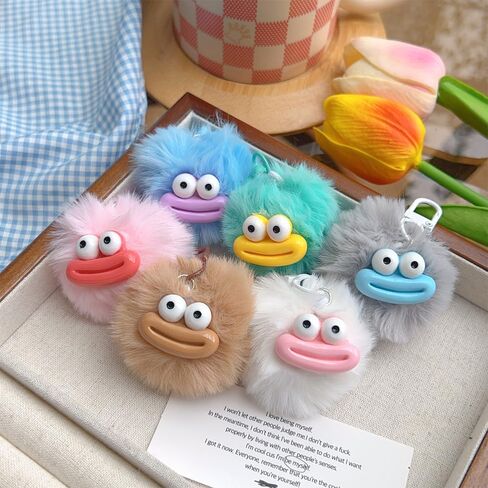 Cartoon Sausage Mouth Furry Balls Keychains for Women Men, Pendant Plush Balls Bag Charm Backpack Ornament Accessory in Saudi Arabia