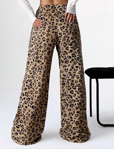 Wyeysyt سراويل بيجاما نسائية غامضة قطيفة مرنة الخصر واسعة الساق ليوبارد السراويل Pj قيعان صالة منفوش السراويل in Kuwait