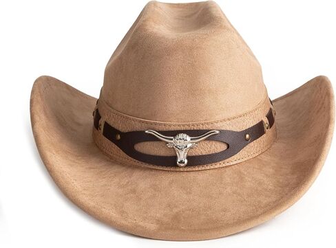 Cowboy Hats for Men Women Wide Brim Felt Hats with Cow Belt Buckle in Kuwait