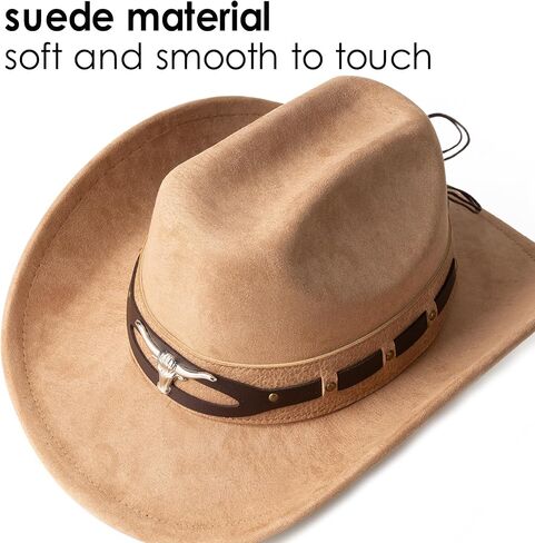 Cowboy Hats for Men Women Wide Brim Felt Hats with Cow Belt Buckle in Kuwait
