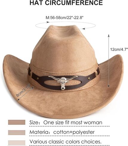 Cowboy Hats for Men Women Wide Brim Felt Hats with Cow Belt Buckle in Kuwait