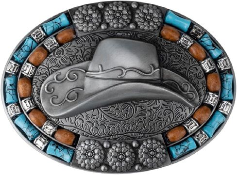 Turquoise Cowboy Hat Belt Buckle for Men Vintage Cowboy Hat Floral Belt Buckle,Cowboy Hat Western Hat Belt Buckle in Saudi Arabia