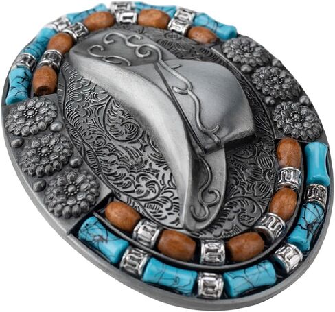 Turquoise Cowboy Hat Belt Buckle for Men Vintage Cowboy Hat Floral Belt Buckle,Cowboy Hat Western Hat Belt Buckle in Saudi Arabia