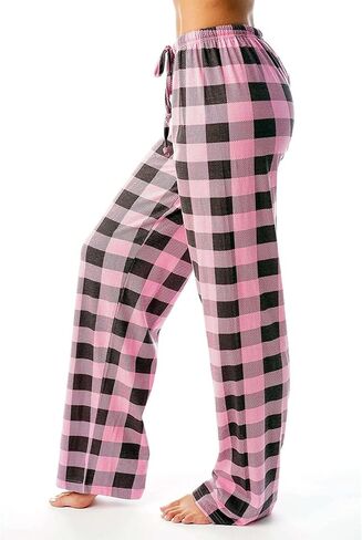 Pajamas Pants for Women Comfy Lounge Bottoms Wide Leg Pj Pants Fashion Plaid Sleepwear with Drawstring in Saudi Arabia