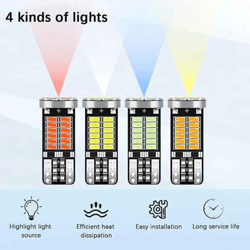 10PCS 194 LED Bulb, 6500K 34-SMD 3014 Chipsets Wedge Super Bright License Plate Bulb, T10 168 2825 W5W Replacement Light Kit Error Free for Car Dome Dash, Universal for Vehicles (White) in Saudi Arabia