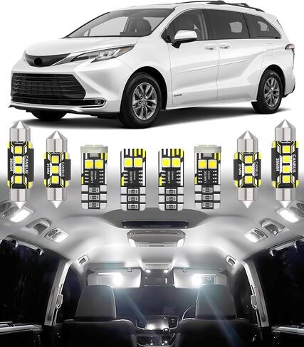 استبدال ضوء LED داخلي للسيارة BMT xms لسيارة Toyota Sienna 2011-2021,6000K حزمة لمبات الإضاءة الداخلية فائقة السطوع، 15 قطعة in Kuwait