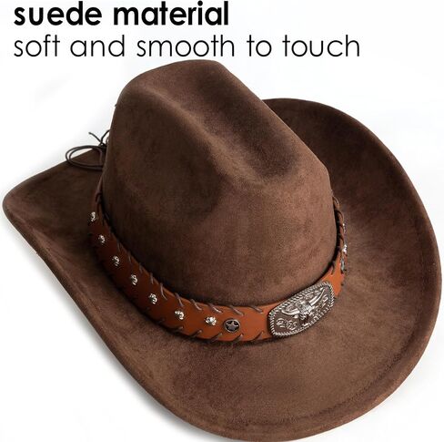 Cowboy Hats for Men Women Wide Brim Felt Hats with Cow Belt Buckle in Kuwait