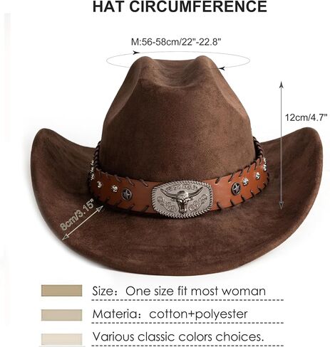 Cowboy Hats for Men Women Wide Brim Felt Hats with Cow Belt Buckle in Kuwait