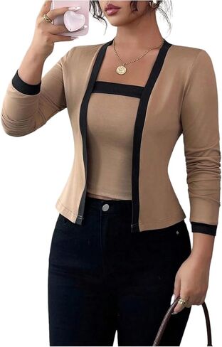 SOLY HUX Women's 2 Piece Open Front Cardigan Contrast Binding Long Sleeve Tops and Camisole Set Casual Fall Clothes in Saudi Arabia