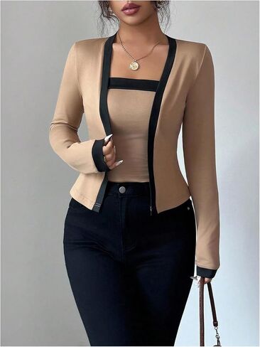 SOLY HUX Women's 2 Piece Open Front Cardigan Contrast Binding Long Sleeve Tops and Camisole Set Casual Fall Clothes in Saudi Arabia