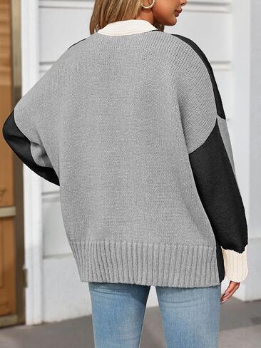 Saodimallsu Womens V Neck Cardigan Sweaters Color Block Button Oversized Long Sleeve Open Front Knit Sweater Coats in Saudi Arabia