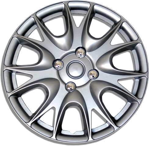 TuningPros WSC-533S15 - حزمة من 4 أغطية محورية - أغطية عجلات معدنية فضية الشكل مقاس 15 بوصة (منبثقة) in Saudi Arabia