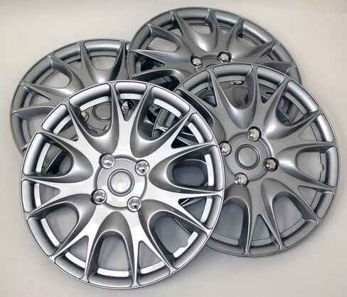 TuningPros WSC-533S15 - حزمة من 4 أغطية محورية - أغطية عجلات معدنية فضية الشكل مقاس 15 بوصة (منبثقة) in Saudi Arabia