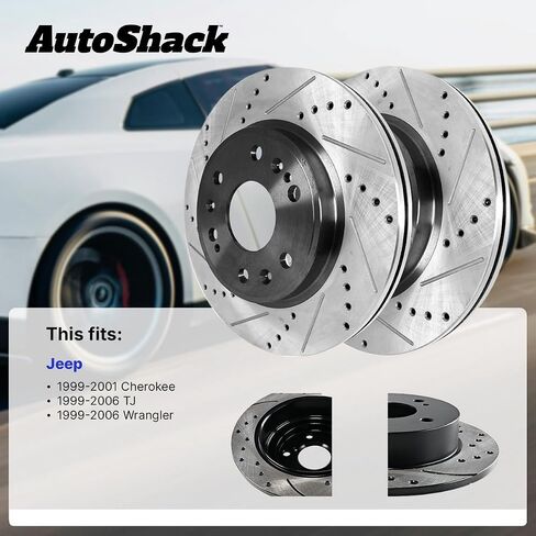 AutoShack Front Drilled & Slotted Brake Rotors | Replacement for 1999-2001 Jeep Cherokee 1999-2006 TJ Wrangler 2.4L 2.5L 4.0L 4WD RWD | E-Coated | 2-PC Set | ShadowGuard in Saudi Arabia