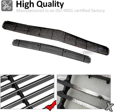 Front Grille Fits 2011-2014 Dodge Challenger Main Upper Lower Bumper Grille Insert Combo Solid Aluminum (Black) in Saudi Arabia