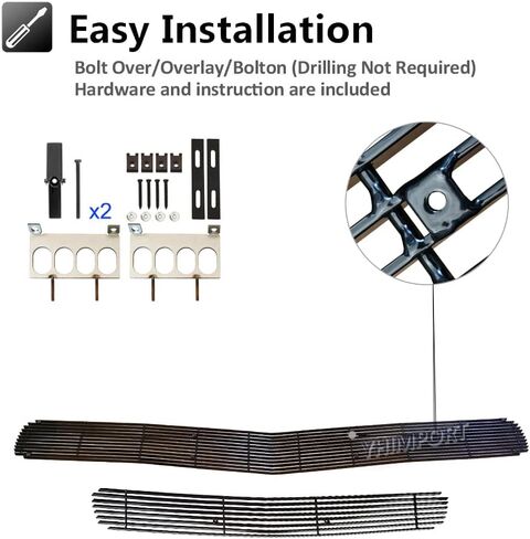 Front Grille Fits 2011-2014 Dodge Challenger Main Upper Lower Bumper Grille Insert Combo Solid Aluminum (Black) in Saudi Arabia