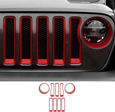 JeCar Red Gille Grill Inserts & Headlight Covers Trim Accessories Fit for Jeep Wrangler JL JLU 2018-2023 Exterior Accessories in Saudi Arabia
