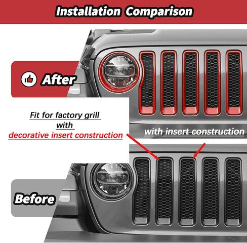 JeCar Red Gille Grill Inserts & Headlight Covers Trim Accessories Fit for Jeep Wrangler JL JLU 2018-2023 Exterior Accessories in Saudi Arabia