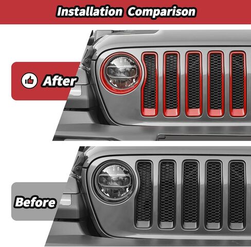 JeCar Red Gille Grill Inserts & Headlight Covers Trim Accessories Fit for Jeep Wrangler JL JLU 2018-2023 Exterior Accessories in Saudi Arabia