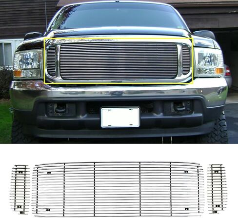 الشبكة الأمامية العلوية تناسب 2000-2004 Ford Excursion الجزء العلوي المصقول الفضي من شبكة البليت إدراج الترباس فوق الشواية in Saudi Arabia