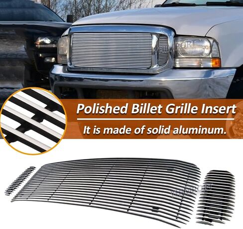 الشبكة الأمامية العلوية تناسب 2000-2004 Ford Excursion الجزء العلوي المصقول الفضي من شبكة البليت إدراج الترباس فوق الشواية in Saudi Arabia