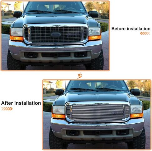 الشبكة الأمامية العلوية تناسب 2000-2004 Ford Excursion الجزء العلوي المصقول الفضي من شبكة البليت إدراج الترباس فوق الشواية in Saudi Arabia