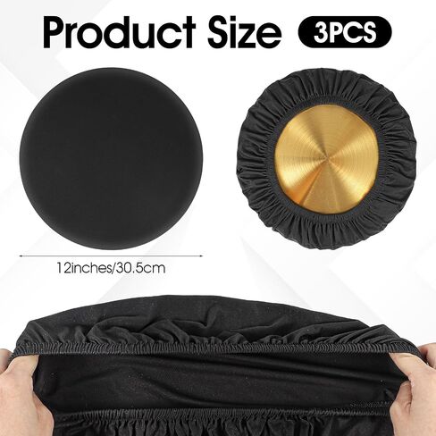 3 Pcs Bar Stool Covers Black Round High Elastic Bar Stool Covers Luxury Fabric Dia.11-14" Crease-Resistant Stretchy Soft StoolCushion Washable Slipcovers for Home BarHotel Market in Saudi Arabia