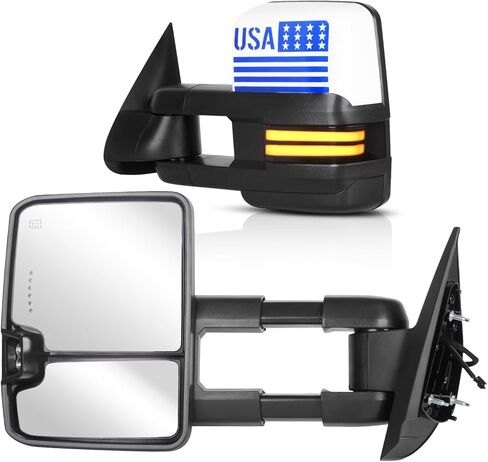 Towing Mirrors for Chevy GMC 2007-2013 Avalanche Silverado Tahoe Sierra Yukon 1500 3500 HD, 2008-13 Silverado Suburban 2500 Power heated with Sequence Turn Signal Running Light Telescoping (1 Pair) in Saudi Arabia