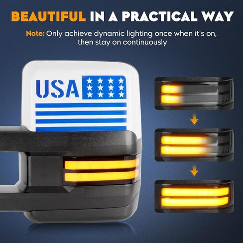 Towing Mirrors for Chevy GMC 2007-2013 Avalanche Silverado Tahoe Sierra Yukon 1500 3500 HD, 2008-13 Silverado Suburban 2500 Power heated with Sequence Turn Signal Running Light Telescoping (1 Pair) in Saudi Arabia