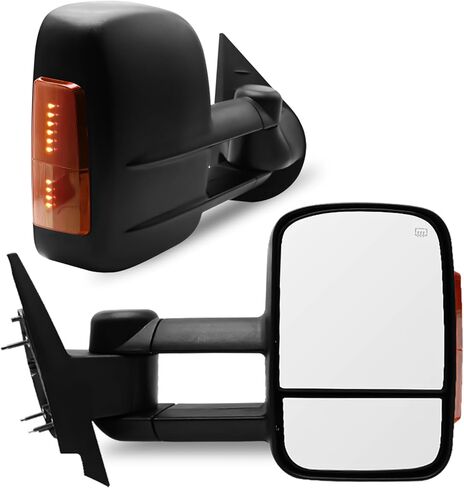 مرايا السحب متوافقة مع 2003-2006 Chevy Silverado GMC Sierra 1500 2500 HD 3500 (2007 للنماذج الكلاسيكية) ضوء إشارة مدخن أسود اللون قابل للطي يدويًا وزوج قابل للتمديد in Kuwait