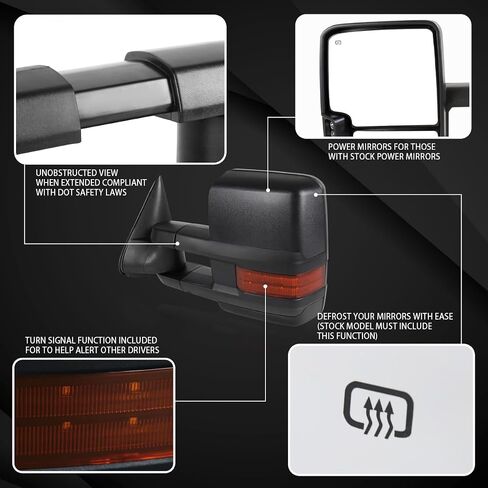 Autozensation متوافق مع GMC C/K 1988-1998، 92-99 يوكون سوبربان، قوة إشارة LED كهرمانية + مرايا جانبية للسحب مُدفأة in Saudi Arabia