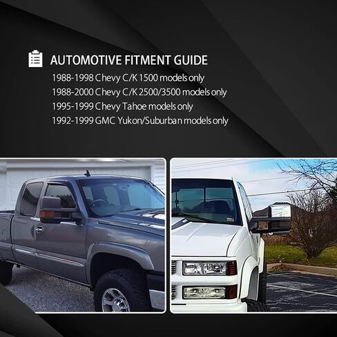 Autozensation متوافق مع GMC C/K 1988-1998، 92-99 يوكون سوبربان، قوة إشارة LED كهرمانية + مرايا جانبية للسحب مُدفأة in Saudi Arabia