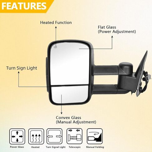 مرايا السحب متوافقة مع 2003-2006 Chevy Silverado GMC Sierra 1500 2500 HD 3500 (2007 للنماذج الكلاسيكية) ضوء إشارة مدخن أسود اللون قابل للطي يدويًا وزوج قابل للتمديد in Kuwait