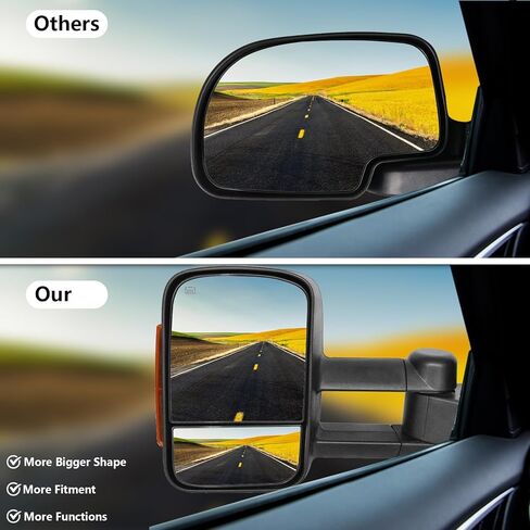 مرايا السحب متوافقة مع 2003-2006 Chevy Silverado GMC Sierra 1500 2500 HD 3500 (2007 للنماذج الكلاسيكية) ضوء إشارة مدخن أسود اللون قابل للطي يدويًا وزوج قابل للتمديد in Kuwait