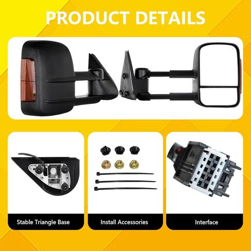 مرايا السحب متوافقة مع 2003-2006 Chevy Silverado GMC Sierra 1500 2500 HD 3500 (2007 للنماذج الكلاسيكية) ضوء إشارة مدخن أسود اللون قابل للطي يدويًا وزوج قابل للتمديد in Kuwait