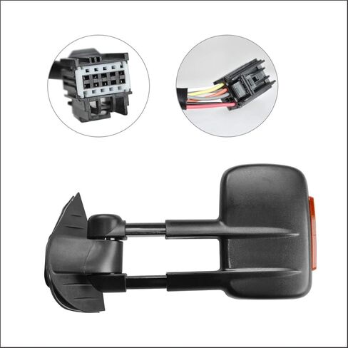 مرايا السحب متوافقة مع 2003-2006 Chevy Silverado GMC Sierra 1500 2500 HD 3500 (2007 للنماذج الكلاسيكية) ضوء إشارة مدخن أسود اللون قابل للطي يدويًا وزوج قابل للتمديد in Kuwait