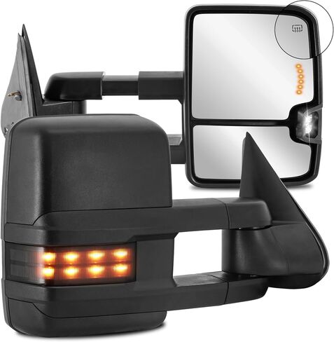 2PCS Black Towing Mirrors Power Heated LED Compatible for 2007-2013 Chevy Silverado Suburban Tahoe Compatible for GMC Sierra 1500 2500 3500 HD Yukon XL w/Spot Light, Clearance Lamp in Saudi Arabia