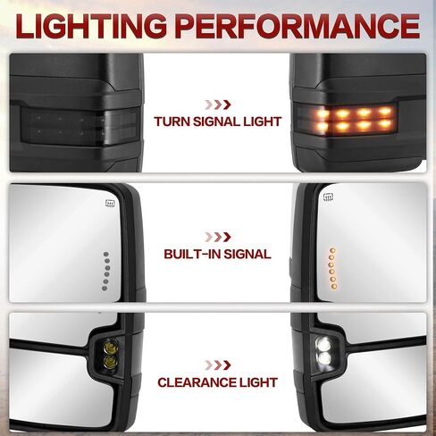 2PCS Black Towing Mirrors Power Heated LED Compatible for 2007-2013 Chevy Silverado Suburban Tahoe Compatible for GMC Sierra 1500 2500 3500 HD Yukon XL w/Spot Light, Clearance Lamp in Saudi Arabia