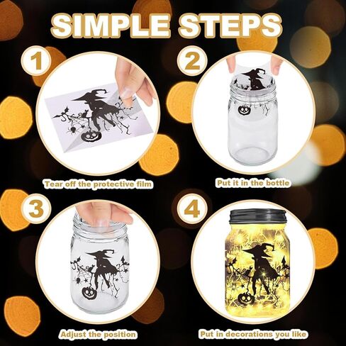 Halloween Witches Silhouette Cutouts for Jars, Mason Can, Glass, Wishing Bottle Decor(No Stickers), 12Pcs Reusable Silhouette for Lantern DIY Craft Kit Jar Decals Art Mural Home Garden Decor in Saudi Arabia