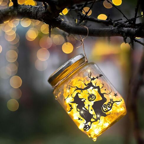 Halloween Witches Silhouette Cutouts for Jars, Mason Can, Glass, Wishing Bottle Decor(No Stickers), 12Pcs Reusable Silhouette for Lantern DIY Craft Kit Jar Decals Art Mural Home Garden Decor in Saudi Arabia