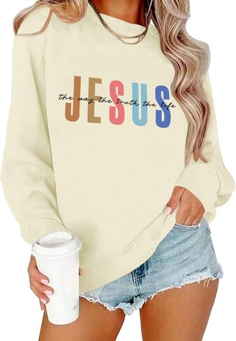 Christian Sweatshirts for Women Jesus Sweatshirt Religious Faith Inspirational Bible Verse Long Sleeve Pullover Tops in Saudi Arabia