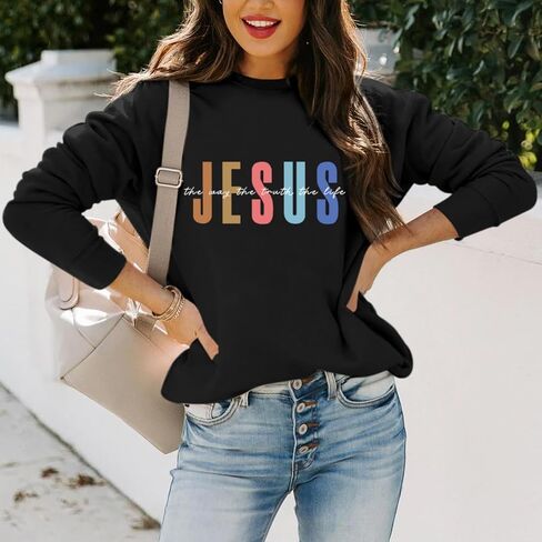 Christian Sweatshirts for Women Jesus Sweatshirt Religious Faith Inspirational Bible Verse Long Sleeve Pullover Tops in Saudi Arabia