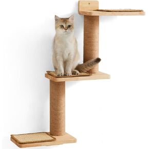 FUKUMARU Cat Wall Shelves, 3 in 1 Transformable Cat Scratching Post Wall Mounted, DIY Cat Wall Jungle and Cats Perch Platform Supplies, Suit for Cats Climb, Play, Nap, Scratch