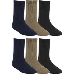 Boys Solid Dress, Uniform Crew Socks Black, Navy and Multi Size Small To Large