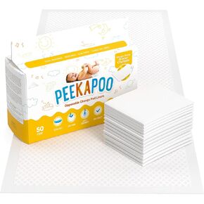 Peekapoo - Disposable Changing Pad Liners (50 Pack) Super Soft, Ultra Absorbent & Waterproof - Covers Any Surface for Mess Free Baby Diaper Changes